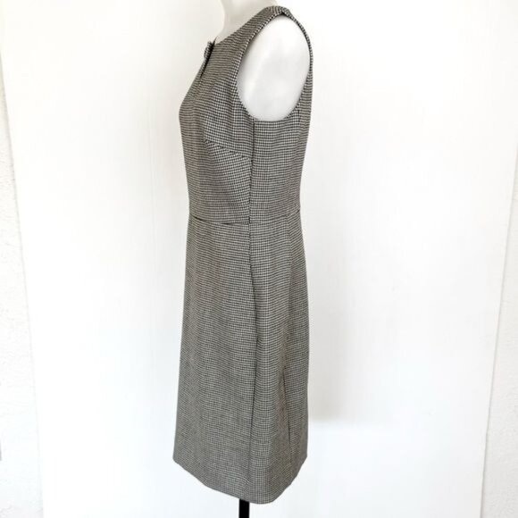J Crew Wool Sleeveless Sheath Dress Black and White Herringbone Button 6 - Picture 3 of 11